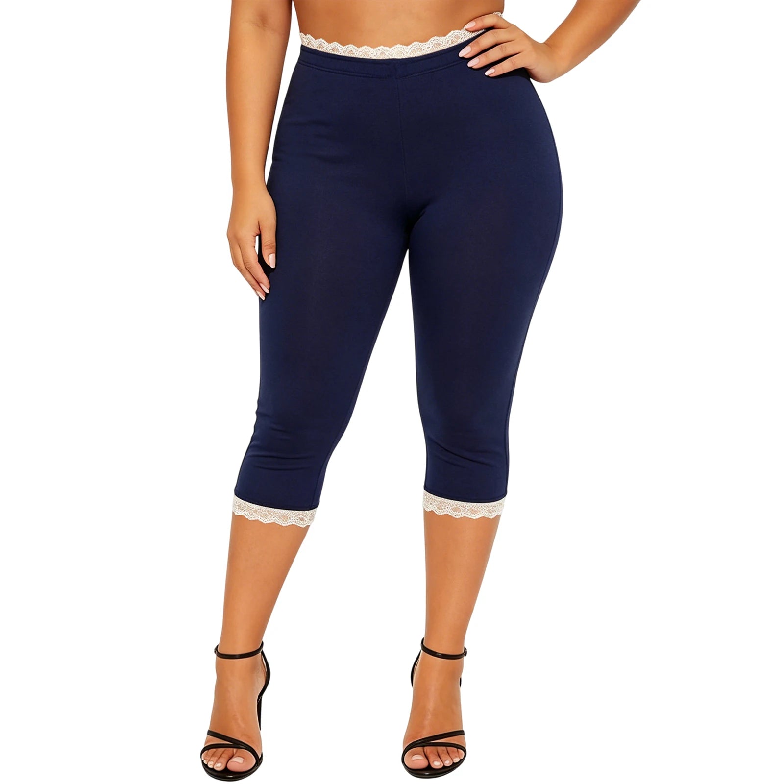 Women’s Lace Trim Capri Pants – Elastic Waist Cropped Summer Pants