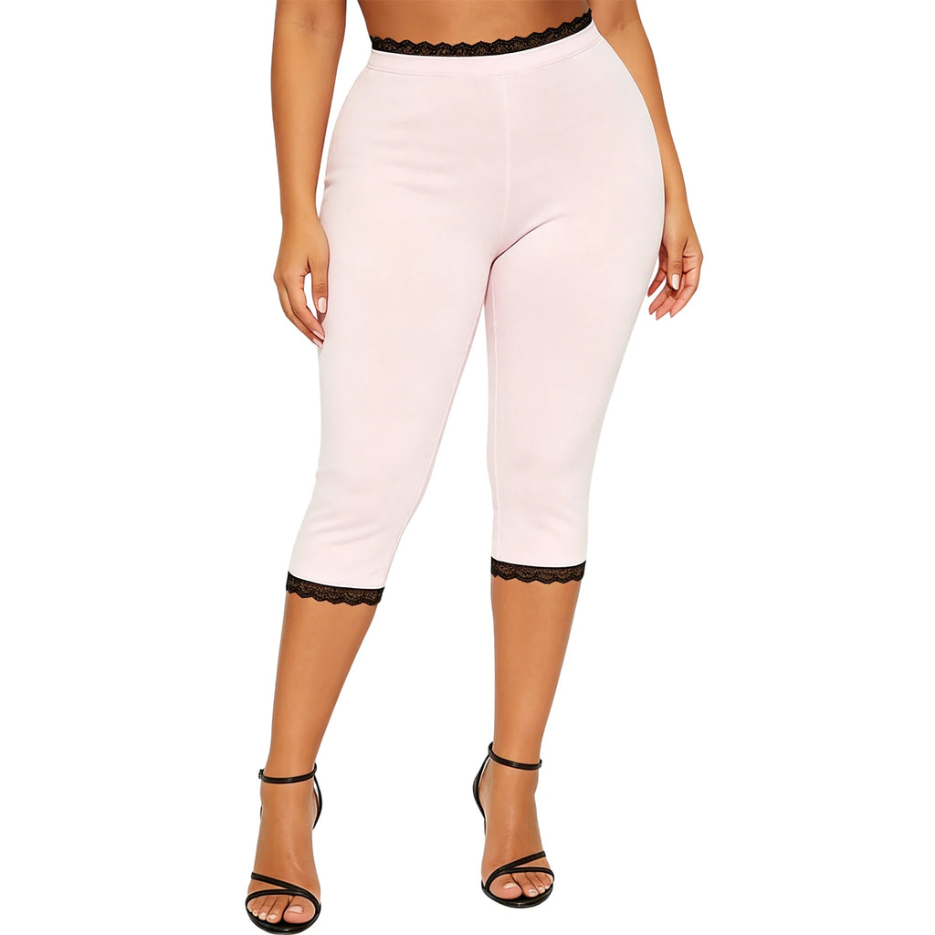 Women’s Lace Trim Capri Pants – Elastic Waist Cropped Summer Pants