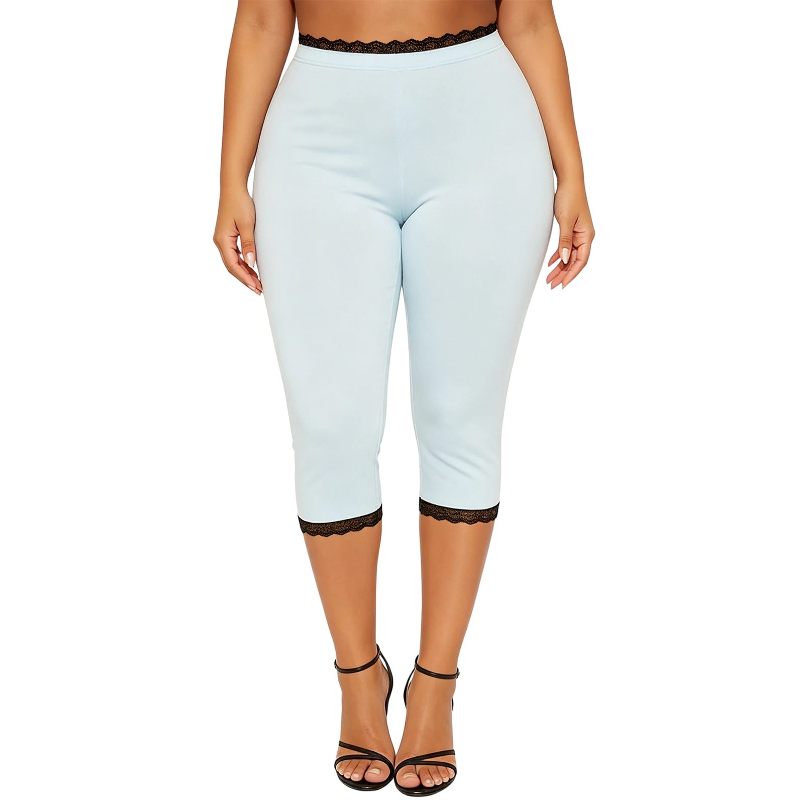 Women’s Lace Trim Capri Pants – Elastic Waist Cropped Summer Pants