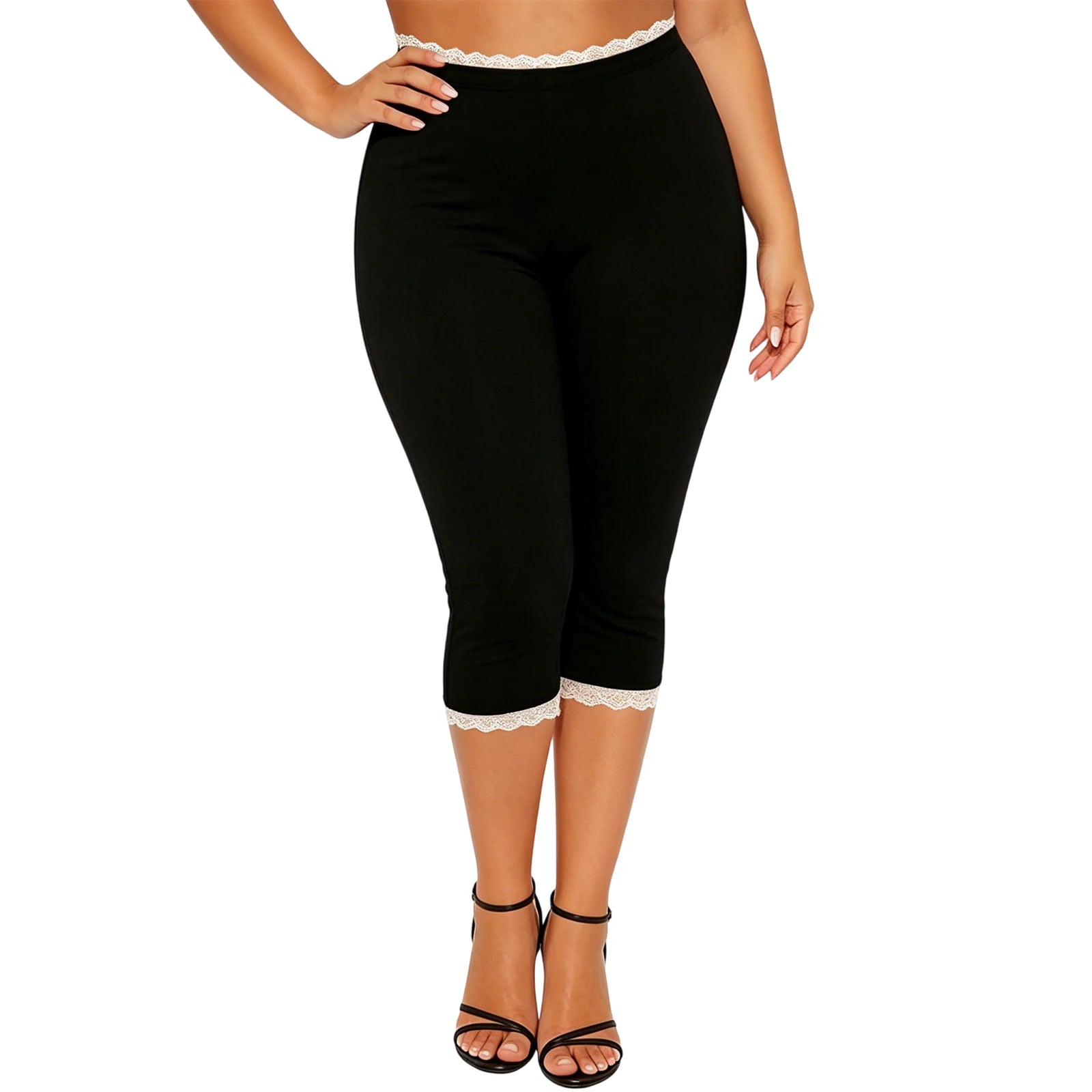 Women’s Lace Trim Capri Pants – Elastic Waist Cropped Summer Pants