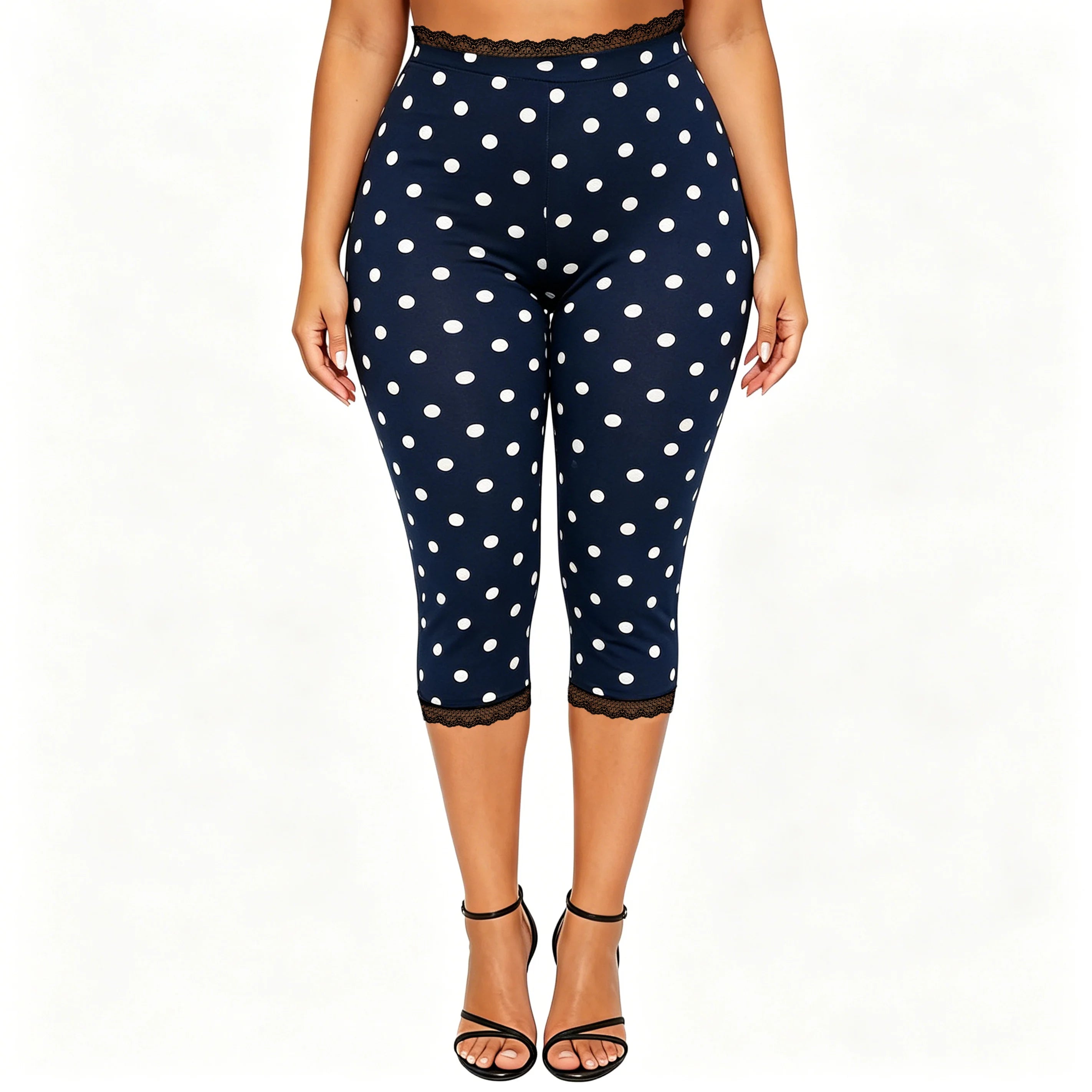 Women’s Lace Trim Capri Pants – Elastic Waist Cropped Summer Pants