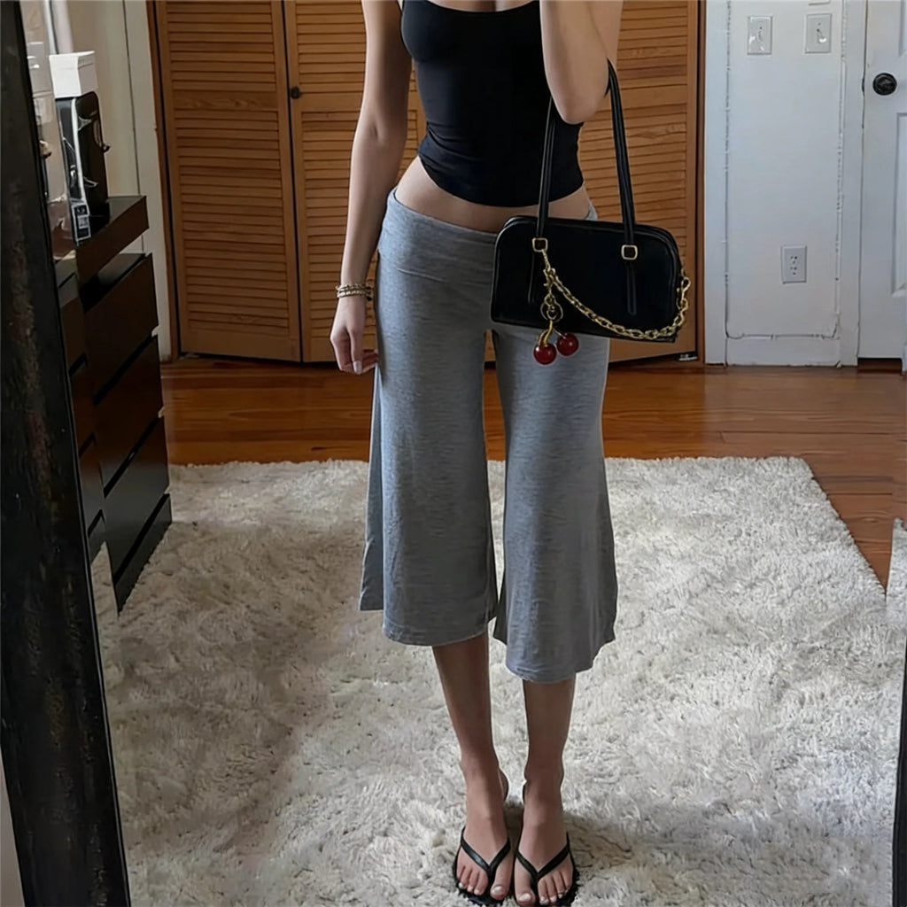 Women’s Foldover Wide Leg Capri Pants – Cropped Gaucho Lounge Pants