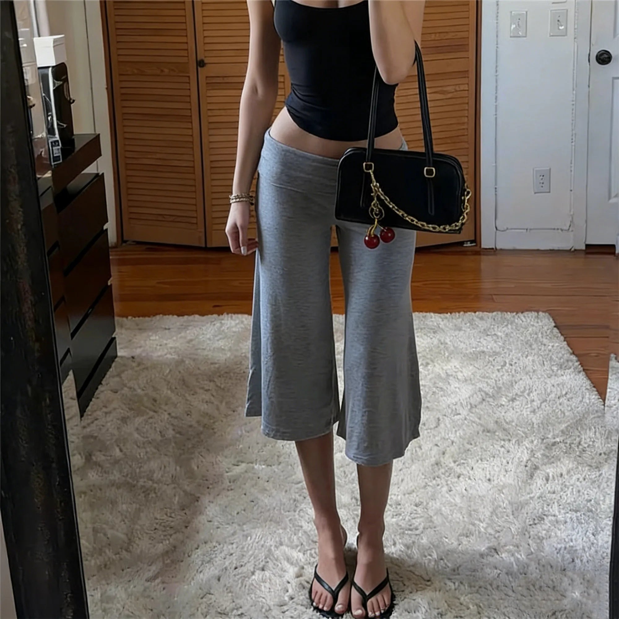 Women’s Foldover Wide Leg Capri Pants – Cropped Gaucho Lounge Pants