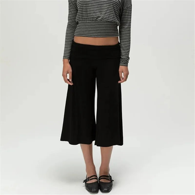 Women’s Foldover Wide Leg Capri Pants – Cropped Gaucho Lounge Pants