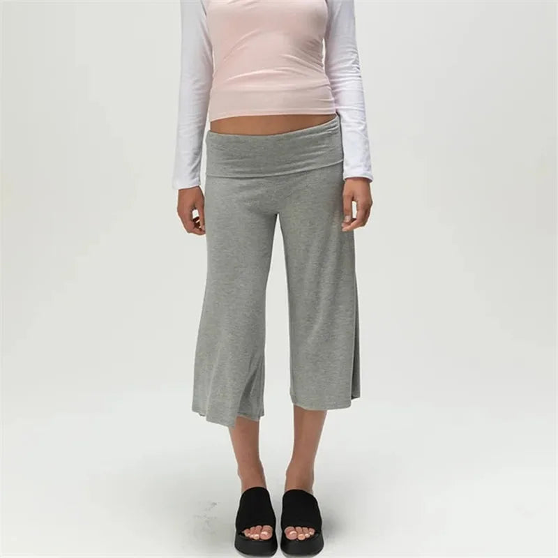 Women’s Foldover Wide Leg Capri Pants – Cropped Gaucho Lounge Pants