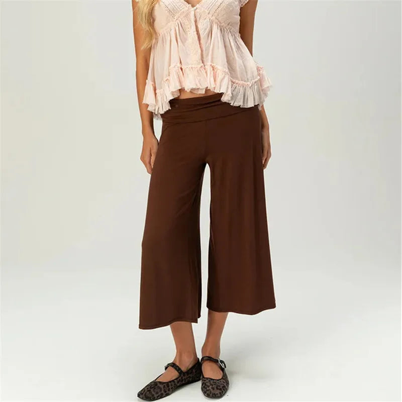 Women’s Foldover Wide Leg Capri Pants – Cropped Gaucho Lounge Pants