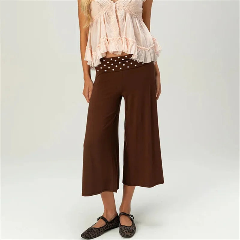 Women’s Foldover Wide Leg Capri Pants – Cropped Gaucho Lounge Pants