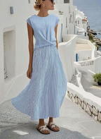 100% Belgian Linen Women's Midi Dress Twisted Front Short Sleeve for Summer