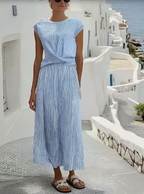 100% Belgian Linen Women's Midi Dress Twisted Front Short Sleeve for Summer