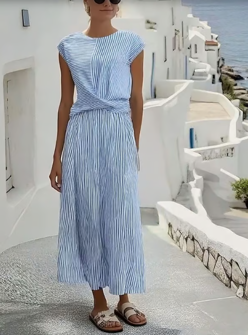 100% Belgian Linen Women's Midi Dress Twisted Front Short Sleeve for Summer
