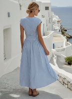 100% Belgian Linen Women's Midi Dress Twisted Front Short Sleeve for Summer