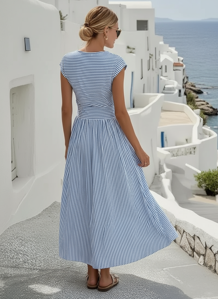 100% Belgian Linen Women's Midi Dress Twisted Front Short Sleeve for Summer