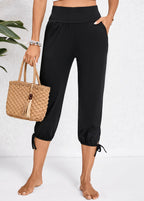 Women’s High Waist Cropped Black Linen Pants