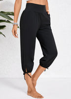 Women’s High Waist Cropped Black Linen Pants