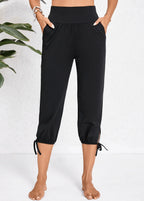 Women’s High Waist Cropped Black Linen Pants