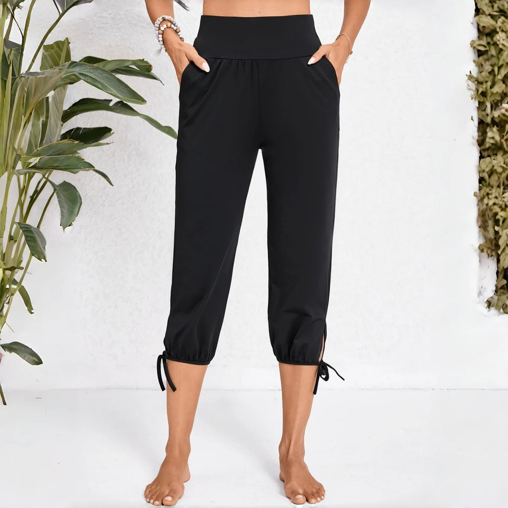 Women’s High Waist Cropped Black Linen Pants