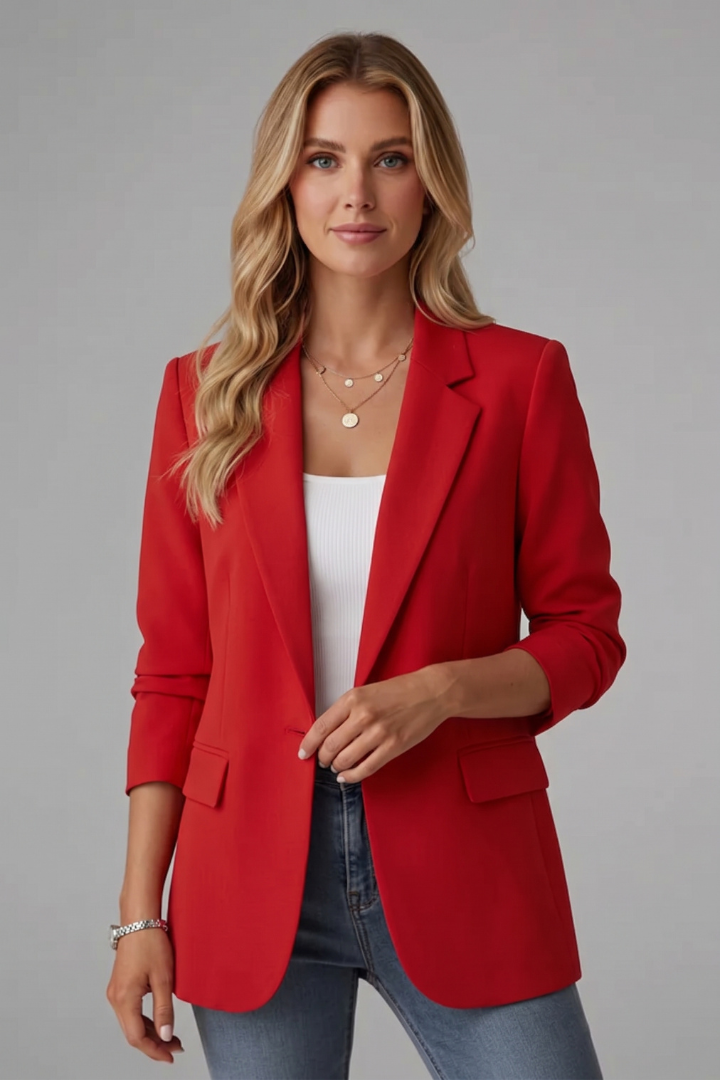 Women’s Tailored Blazer with Notched Lapel and Single Button Closure
