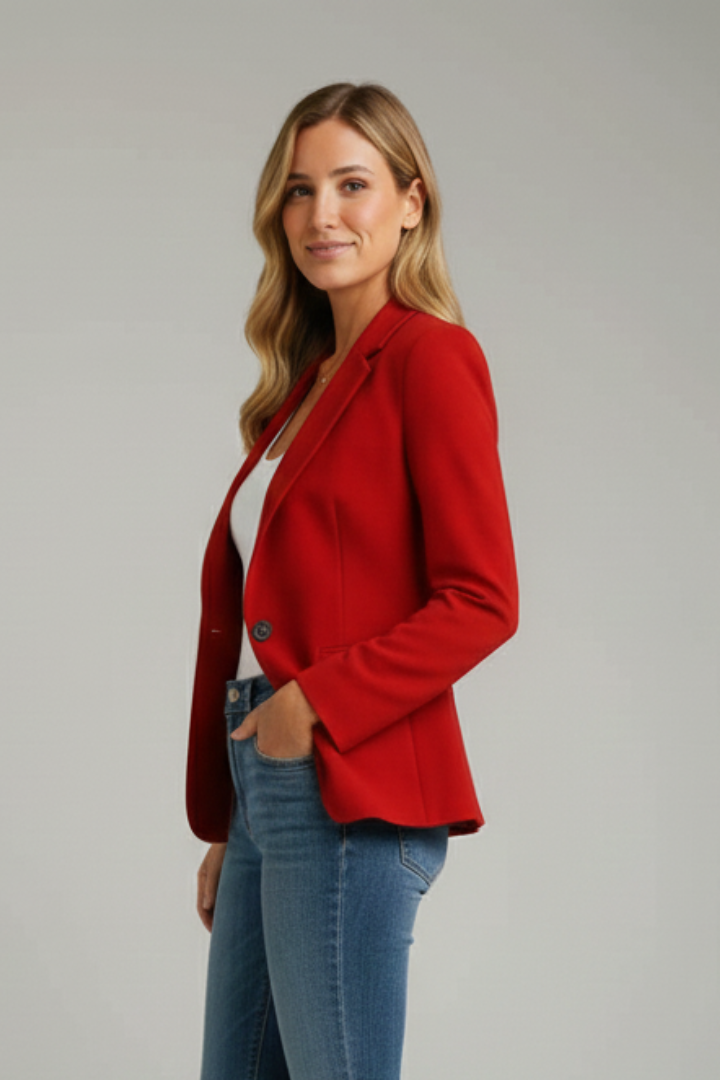 Women’s Tailored Blazer with Notched Lapel and Single Button Closure