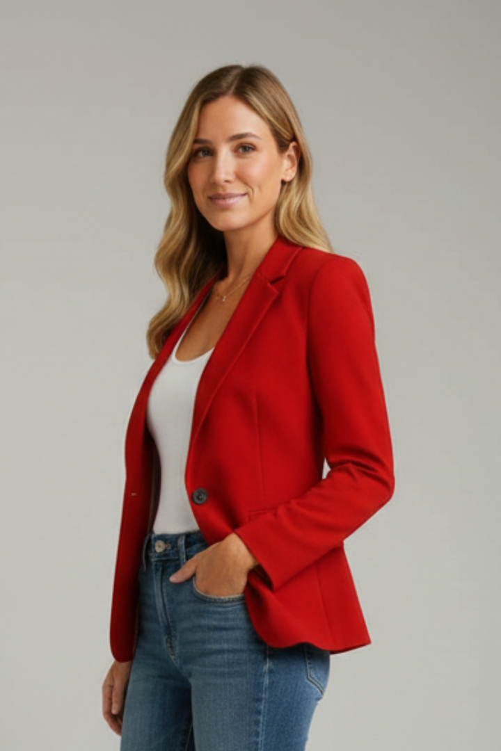 Women’s Tailored Blazer with Notched Lapel and Single Button Closure