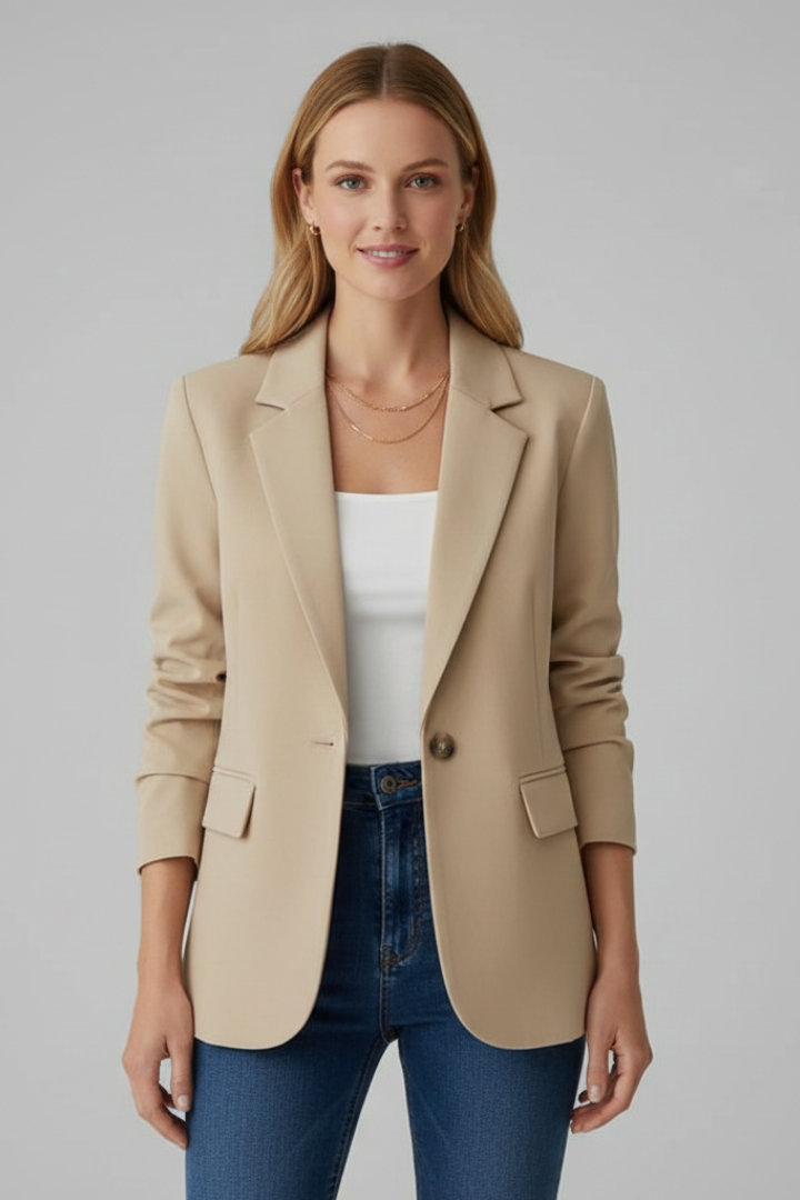 Women’s Tailored Blazer with Notched Lapel and Single Button Closure