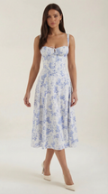 Rosa Mae Women’s Midi Sundress – Sweetheart Neckline Floral A-Line Tea-Length Dress, Cottagecore Elegant Summer Outfit