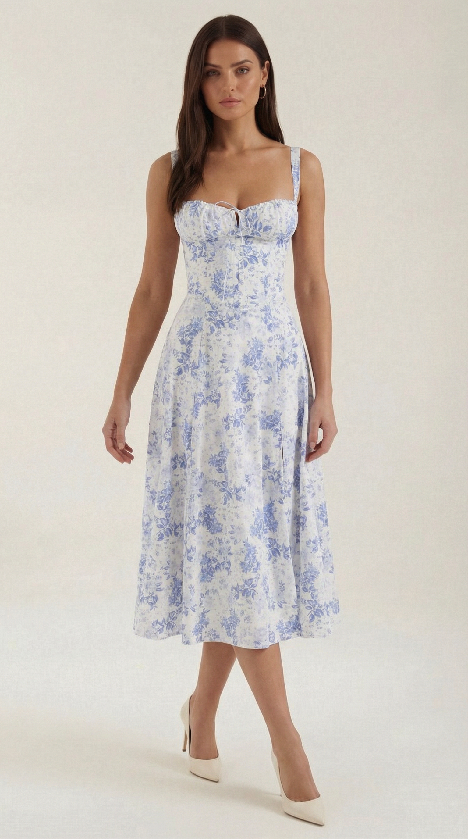 Rosa Mae Women’s Midi Sundress – Sweetheart Neckline Floral A-Line Tea-Length Dress, Cottagecore Elegant Summer Outfit