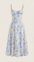 Rosa Mae Women’s Midi Sundress – Sweetheart Neckline Floral A-Line Tea-Length Dress, Cottagecore Elegant Summer Outfit