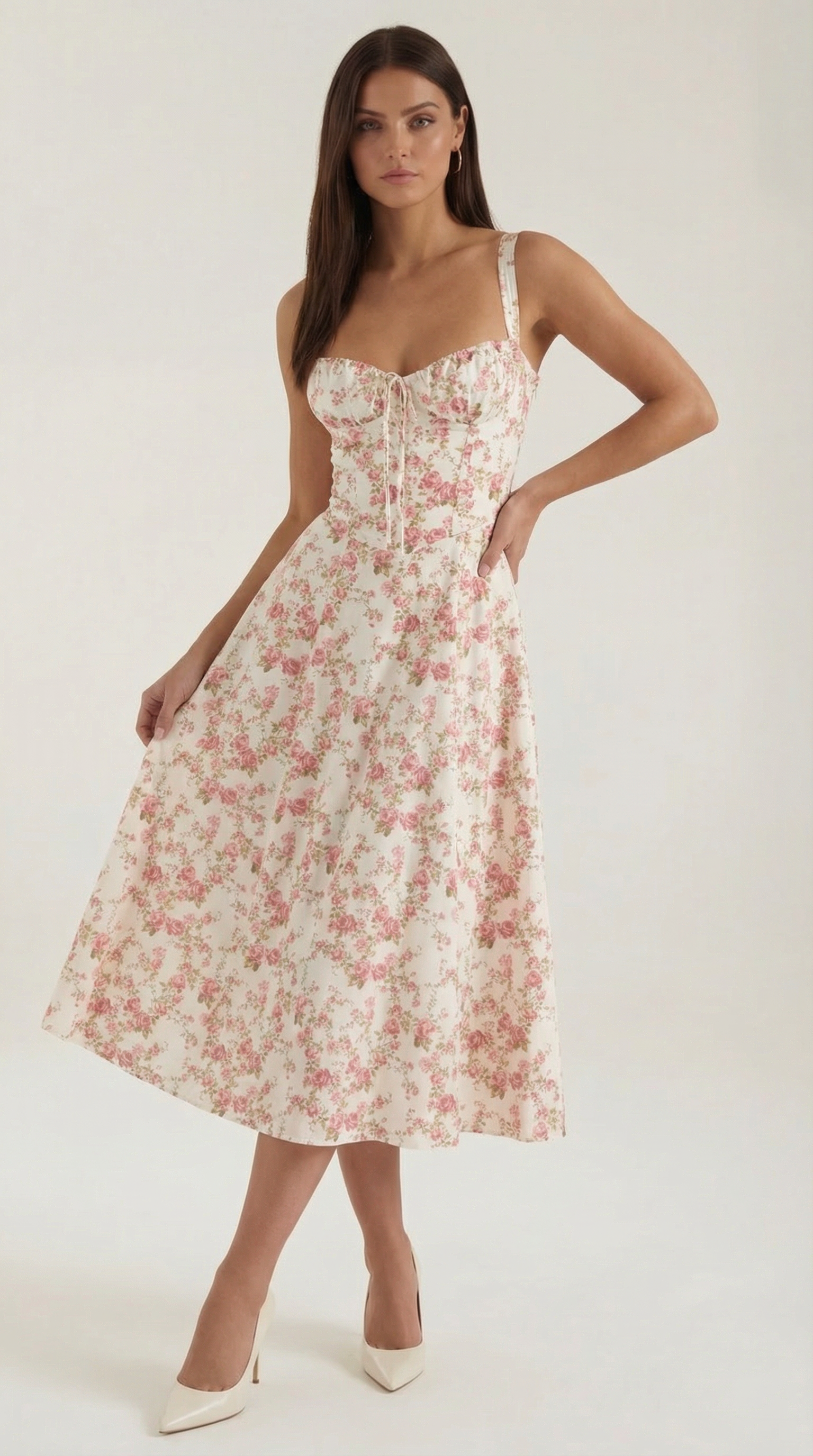 Women’s Rosa Mae Midi Sundress – Sweetheart Neckline Floral A-Line Tea-Length Dress