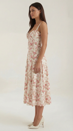 Rosa Mae Women’s Midi Sundress – Sweetheart Neckline Floral A-Line Tea-Length Dress, Cottagecore Elegant Summer Outfit