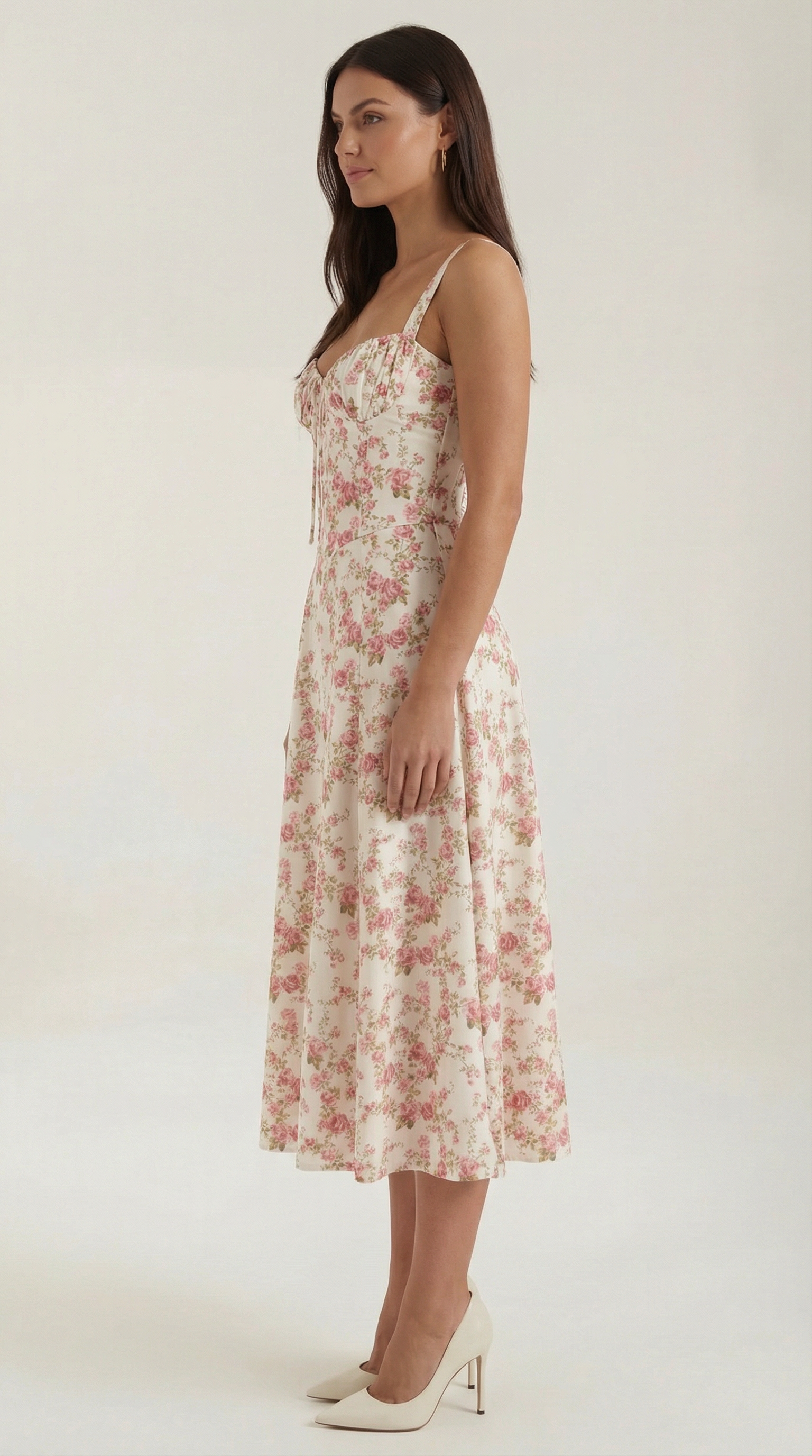 Rosa Mae Women’s Midi Sundress – Sweetheart Neckline Floral A-Line Tea-Length Dress, Cottagecore Elegant Summer Outfit