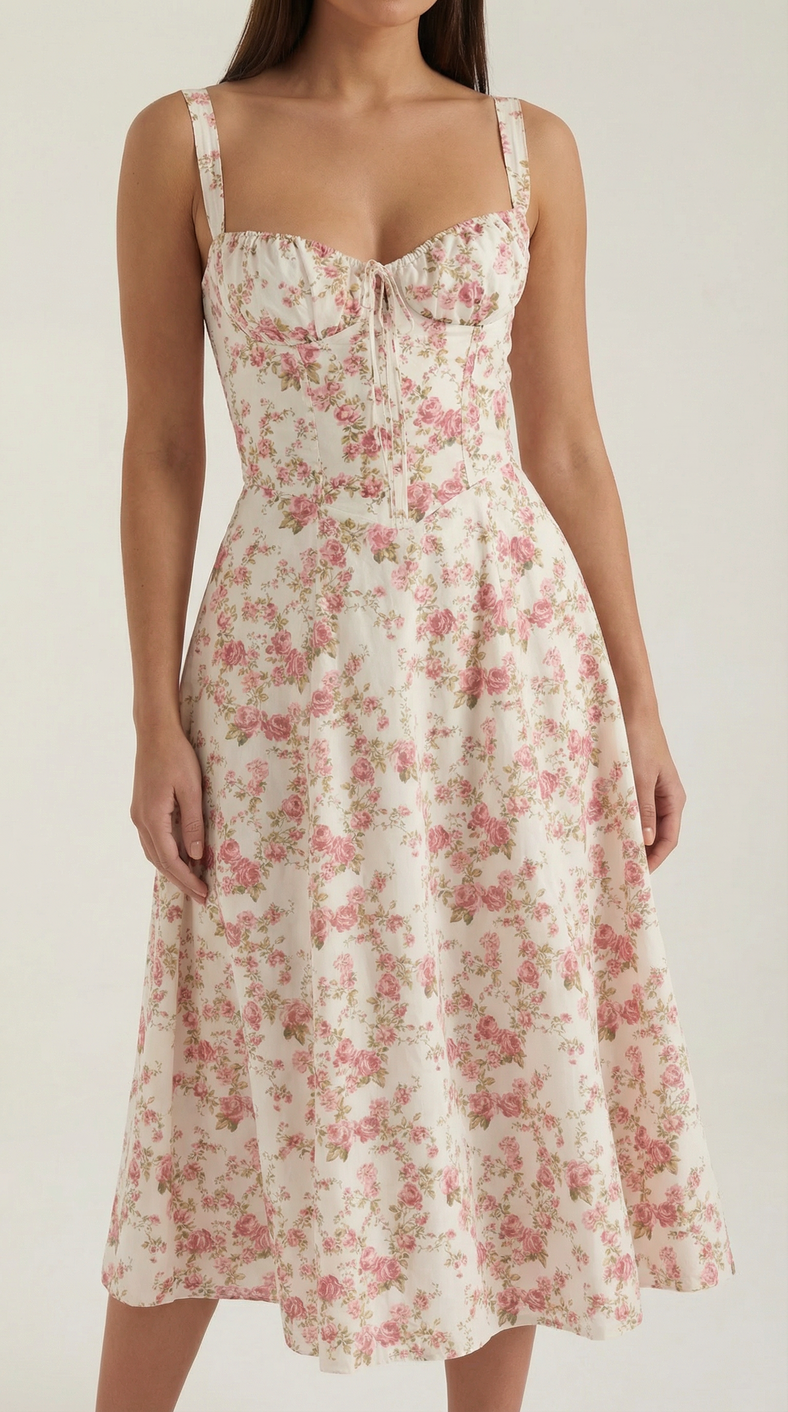 Rosa Mae Women’s Midi Sundress – Sweetheart Neckline Floral A-Line Tea-Length Dress, Cottagecore Elegant Summer Outfit