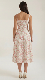 Rosa Mae Women’s Midi Sundress – Sweetheart Neckline Floral A-Line Tea-Length Dress, Cottagecore Elegant Summer Outfit