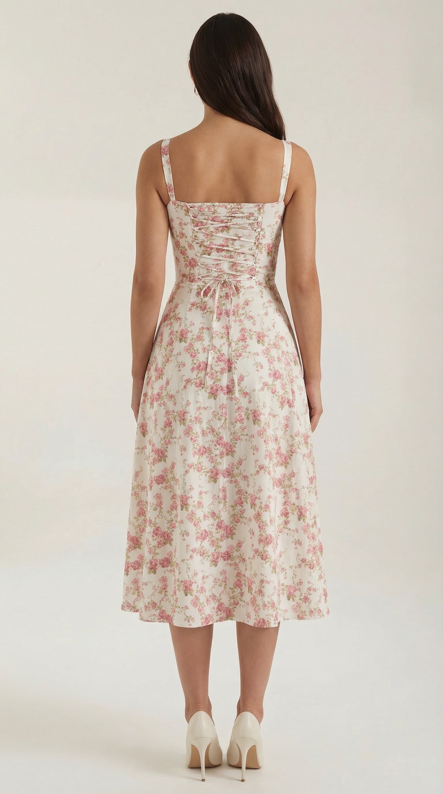 Rosa Mae Women’s Midi Sundress – Sweetheart Neckline Floral A-Line Tea-Length Dress, Cottagecore Elegant Summer Outfit