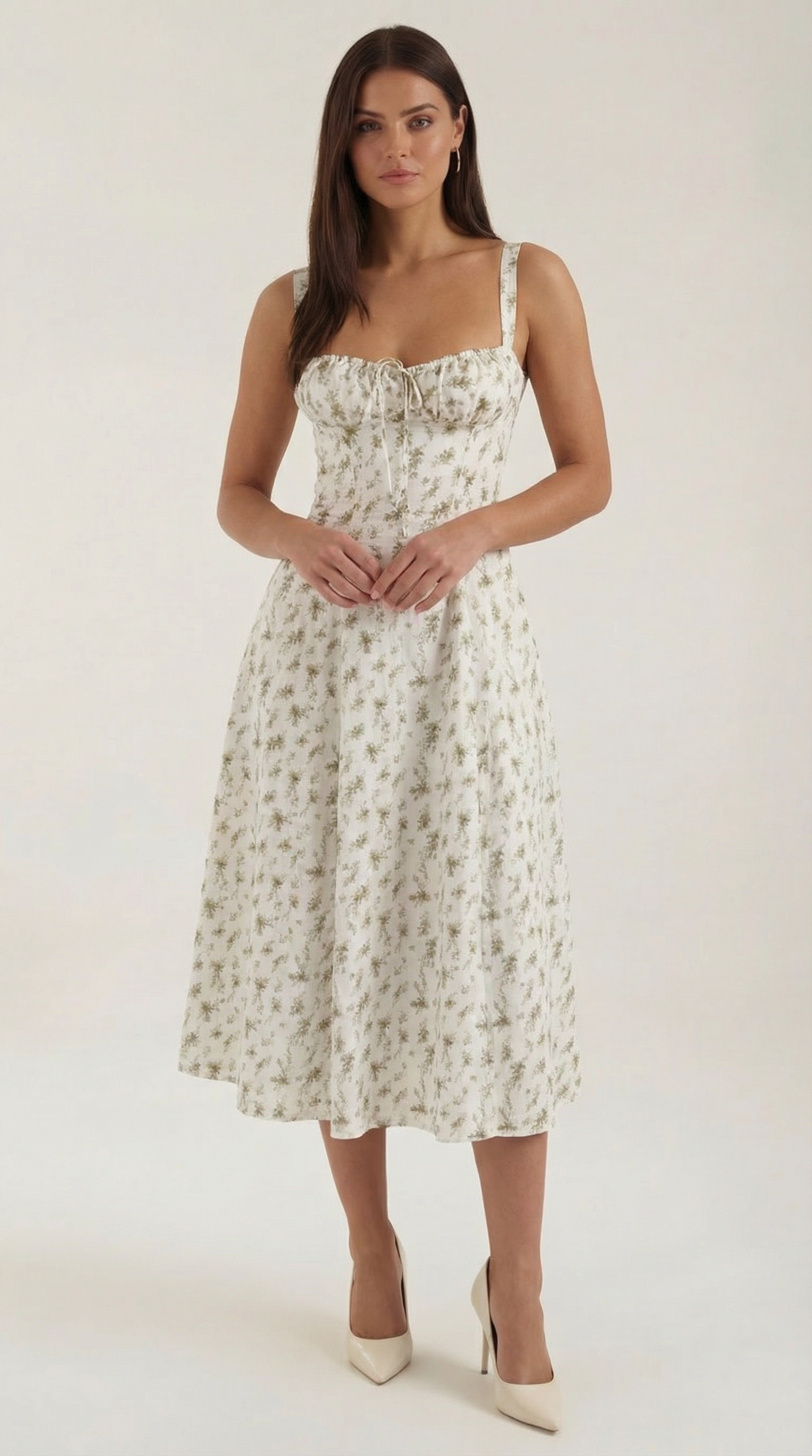 Women’s Rosa Mae Midi Sundress – Sweetheart Neckline Floral A-Line Tea-Length Dress
