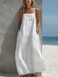 Women’s White Striped Maxi Dress – Sleeveless Loose Fit Summer Long Dress Casual Elegant