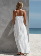 Women’s White Striped Maxi Dress – Sleeveless Loose Fit Summer Long Dress Casual Elegant