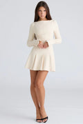 Women’s A-Line Crepe Dress – Elegant Boat Neck Midi Formal Dress with Princess Seams