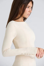 Women’s A-Line Crepe Dress – Elegant Boat Neck Midi Formal Dress with Princess Seams