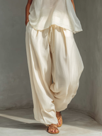 Women’s Cream Two Piece Summer Set – Sleeveless Top & Wide Leg Pants