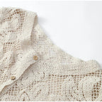 Women’s Crochet Button Up Shirt – Open Knit Long Sleeve Summer Top