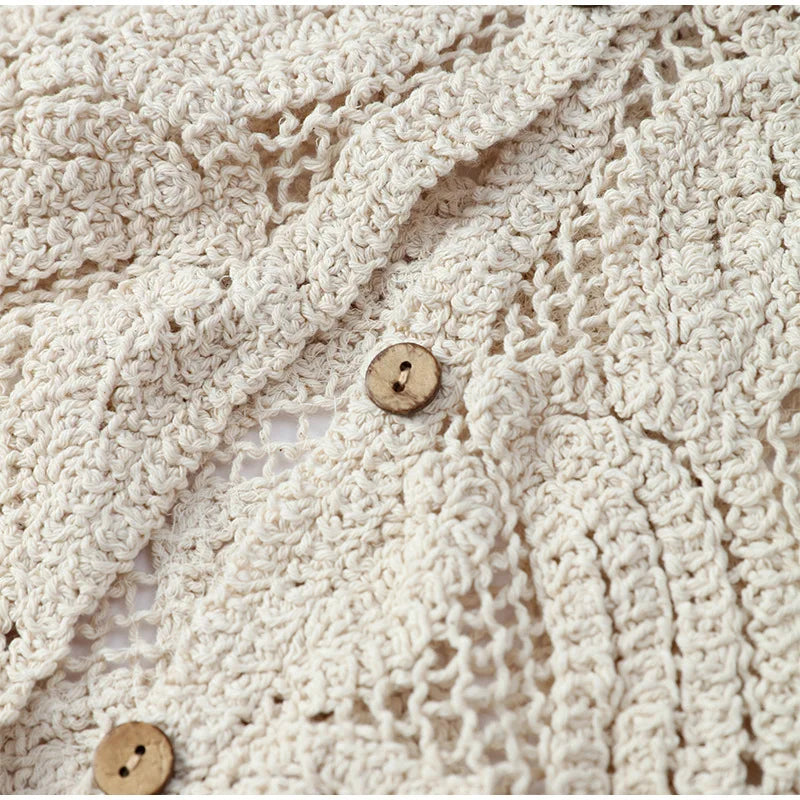 Women’s Crochet Button Up Shirt – Open Knit Long Sleeve Summer Top