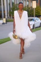 Elegant Feather Design Midi Dress for Women Comfortable Stylish