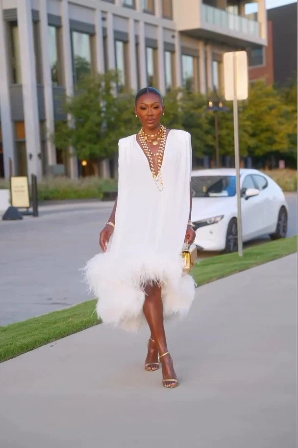 Elegant Feather Design Midi Dress for Women Comfortable Stylish