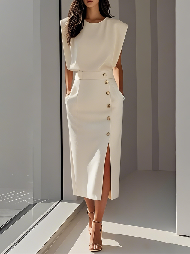 Elegant Women's Structured Midi Dress Perfect for Work and Events