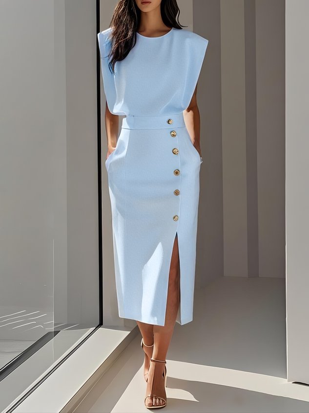 Elegant Women's Structured Midi Dress Perfect for Work and Events