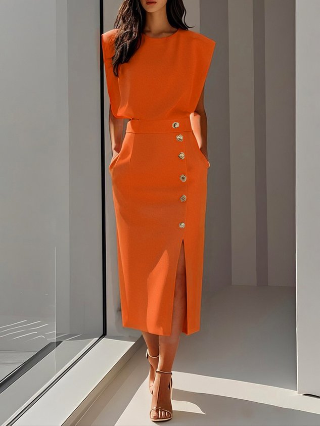 Elegant Women's Structured Midi Dress Perfect for Work and Events