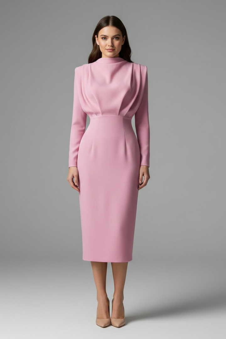 Women’s High Neck Long Sleeve Ankle-Length Dress for Elegant Comfort