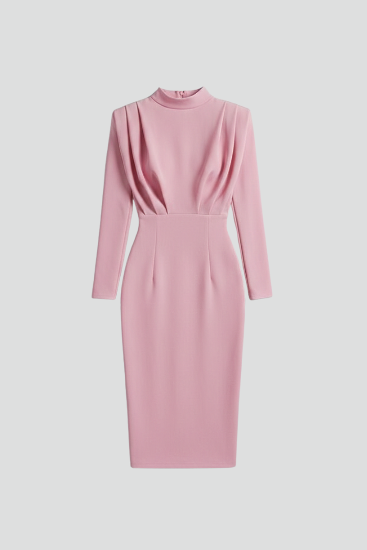 Women’s High Neck Long Sleeve Ankle-Length Dress for Elegant Comfort