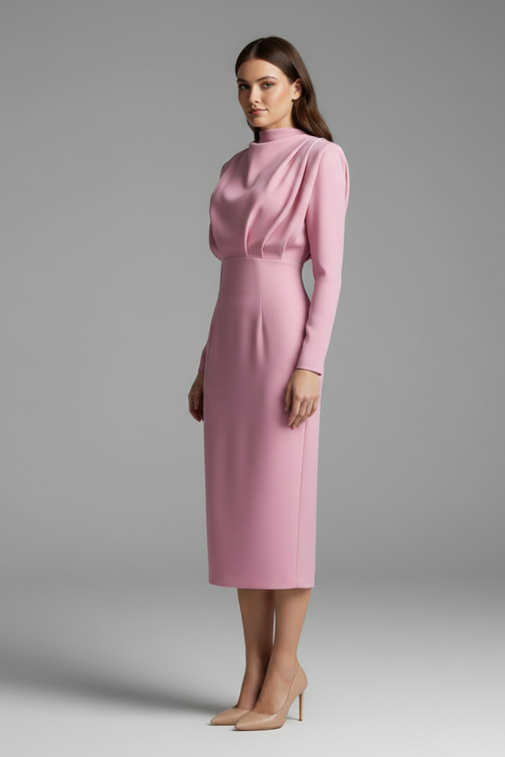 Women’s High Neck Long Sleeve Ankle-Length Dress for Elegant Comfort