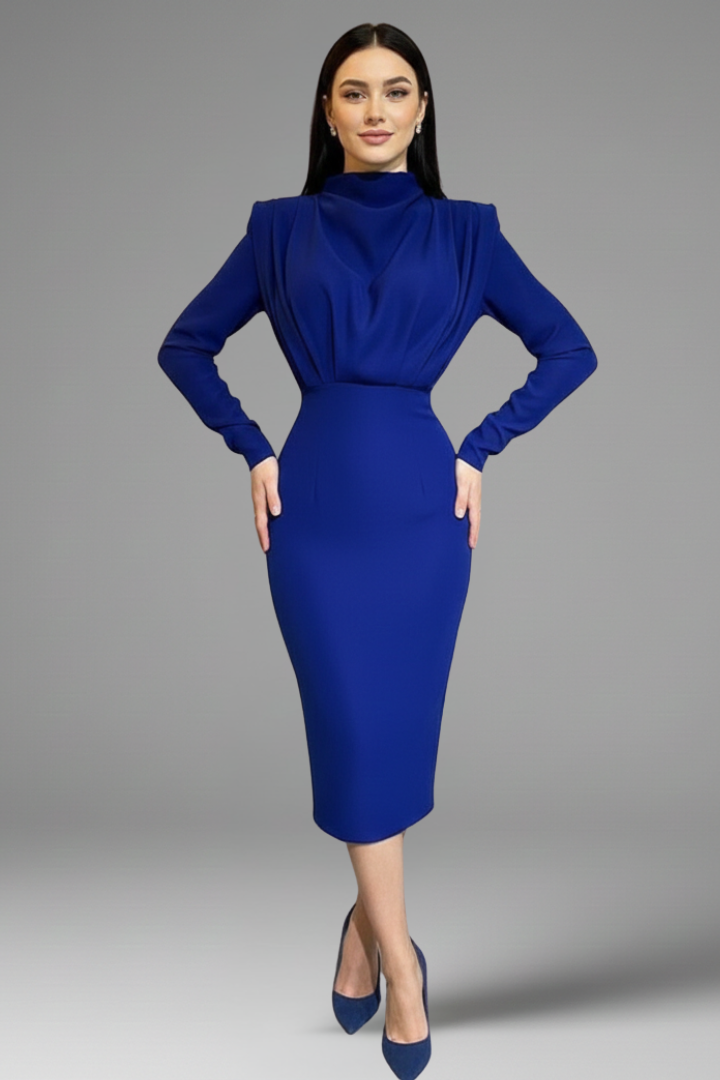 Women’s High Neck Long Sleeve Ankle-Length Dress for Elegant Comfort